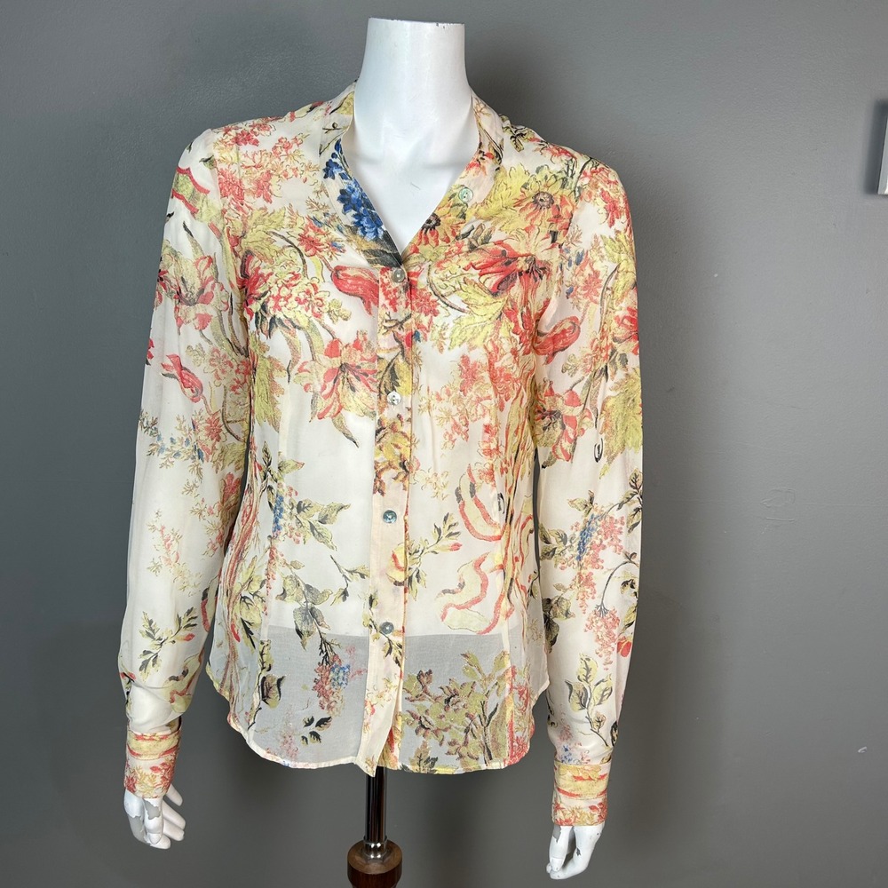 Roberto Just Cavalli Top Womens 46 Floral Metallic Blouseβ Sheer Garden Chic